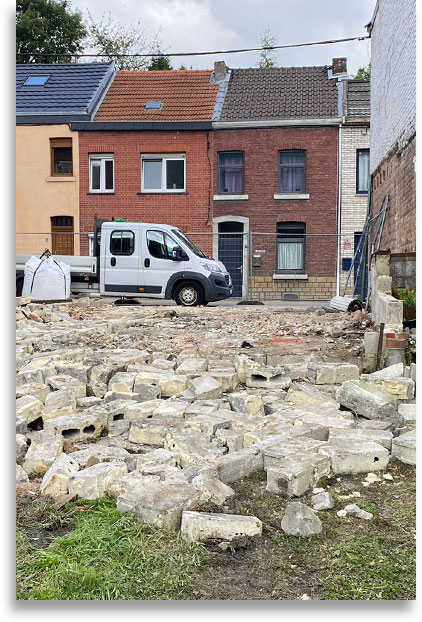 gravas après la démolition d'une maison à Liège