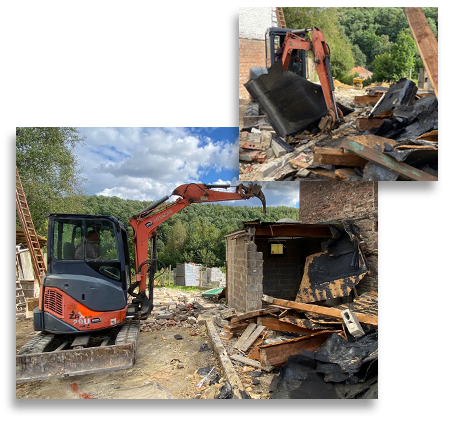 démolition de maison avec une pelleteuse à Liège