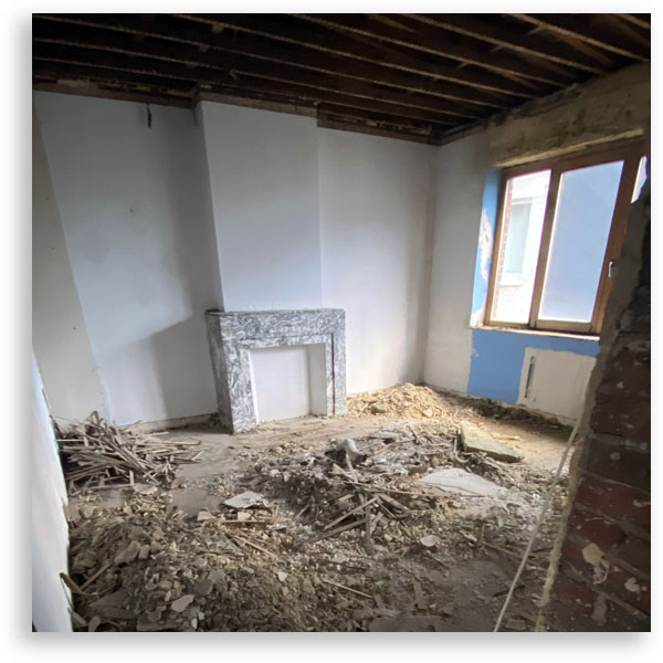 déconstruction d'une maison dans la région de Liège